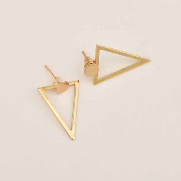 Gold Tone Simple Geometric Triangle Stud Earrings - Picture 2 of 4